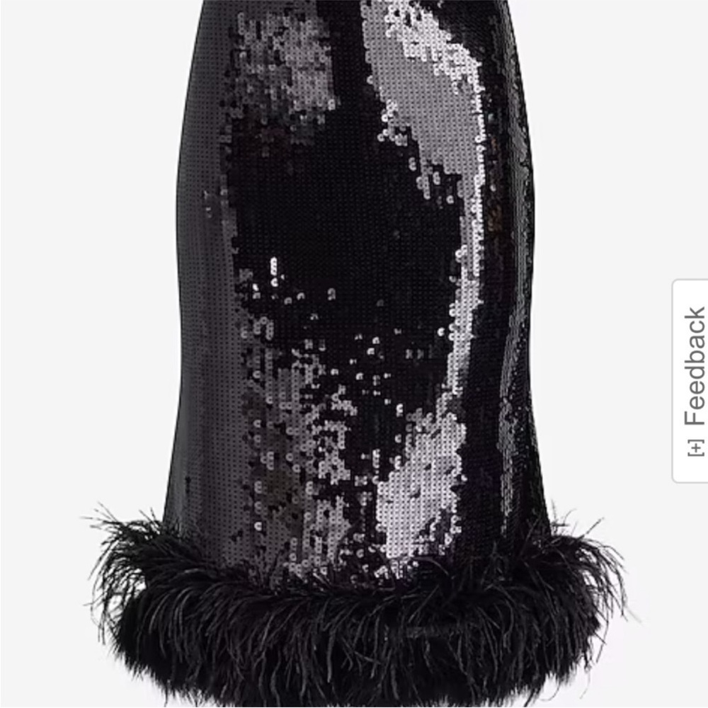 BNWT Express Black Sequin Pencil Skirt with Feather Trim